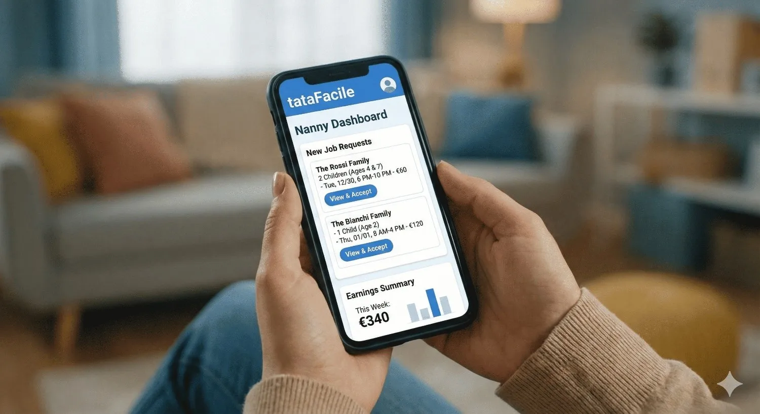 Anteprima app Tata Facile per babysitter - gestione prenotazioni